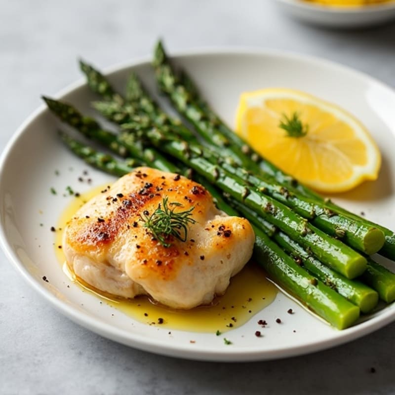 Lemon Garlic Pan-Seared Chicken with Roasted Asparagus