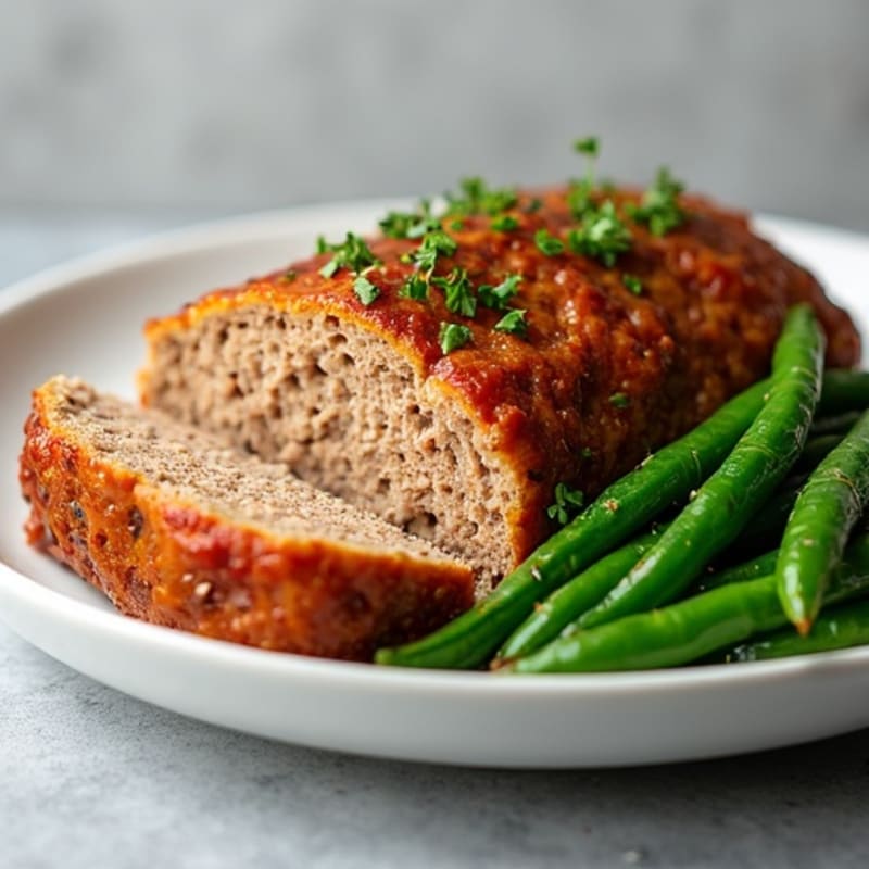 Moist Lean Turkey Meatloaf with Roasted Green Beans
