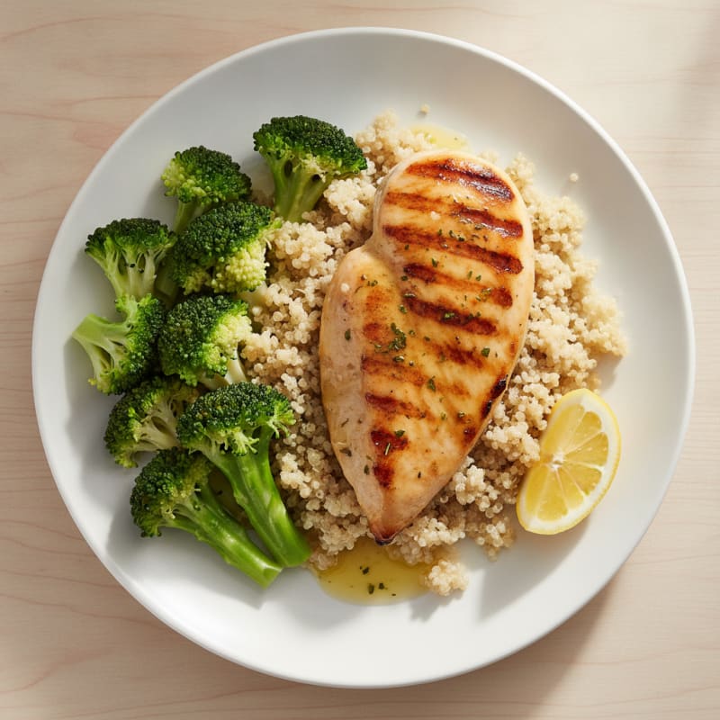 Grilled Chicken Breast with Quinoa and Steamed Broccoli