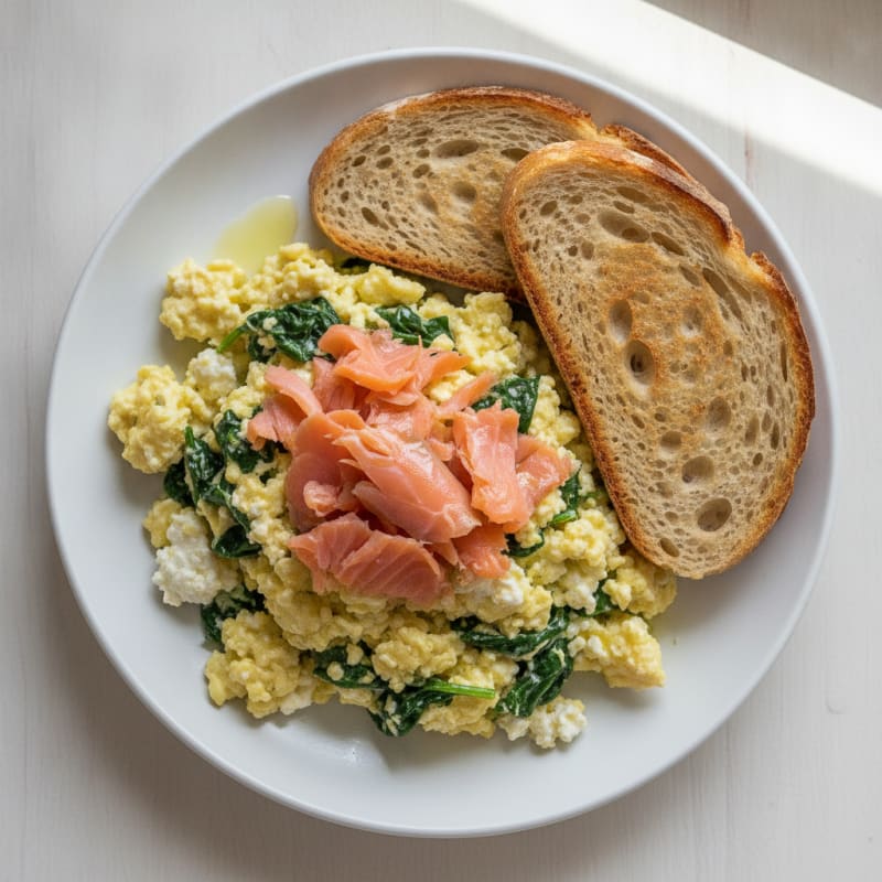Silky Smoked Salmon Scramble with Cottage Cheese and Spinach