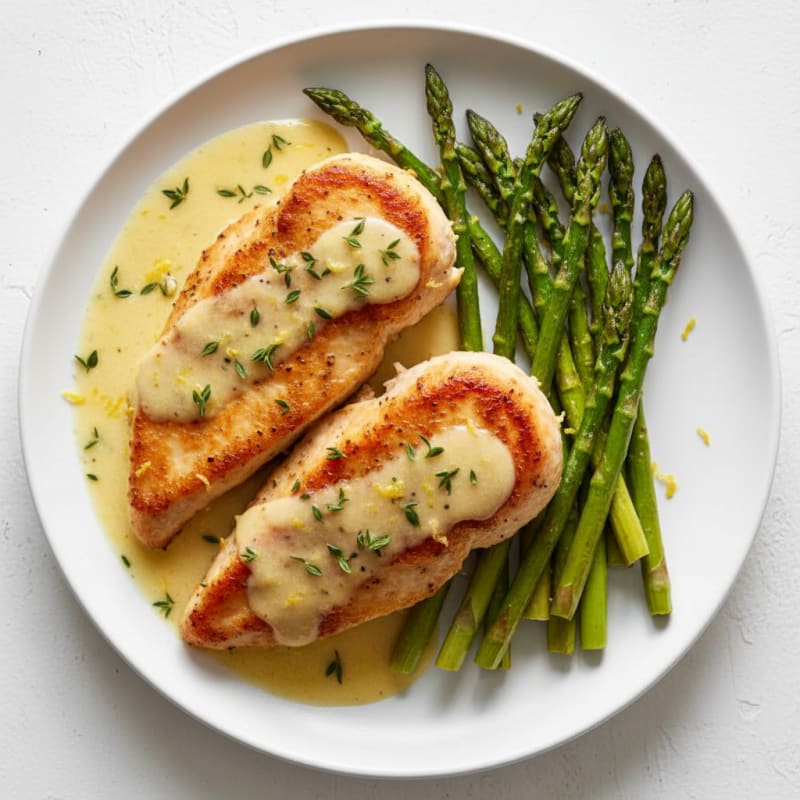 Creamy Lemon Herb Chicken with Roasted Asparagus