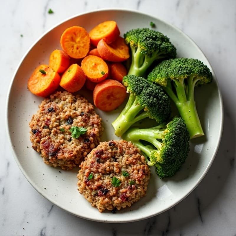 Ground Turkey and Crispy Roasted Broccoli with Sweet Potato