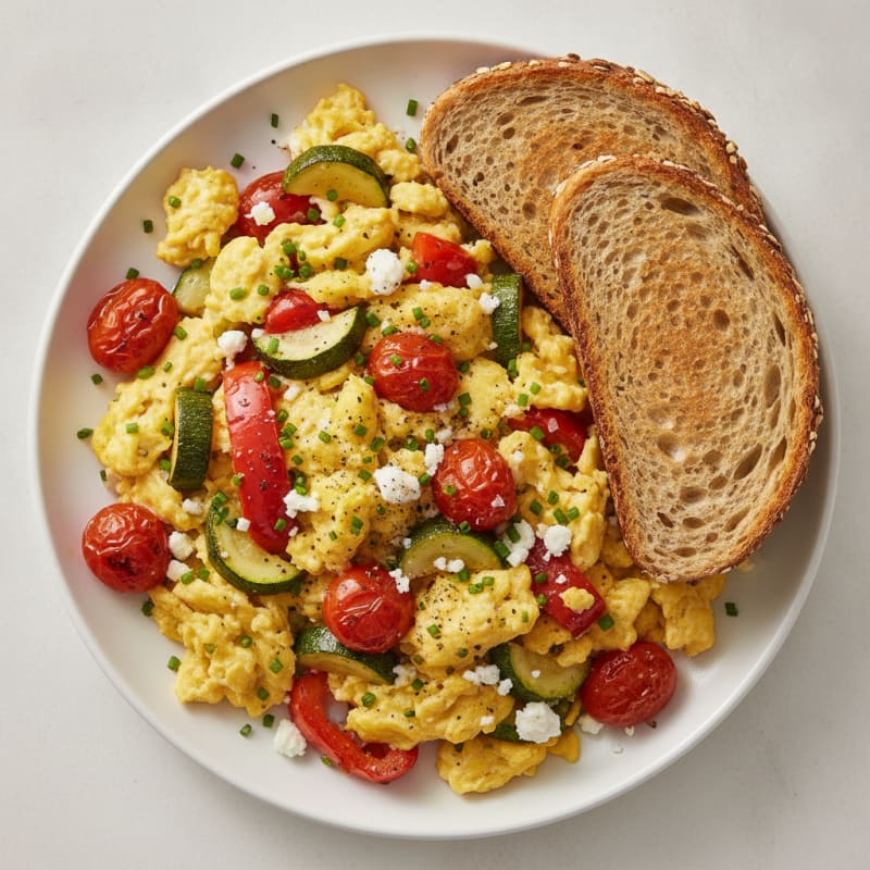 Hearty Scrambled Eggs with Roasted Vegetables