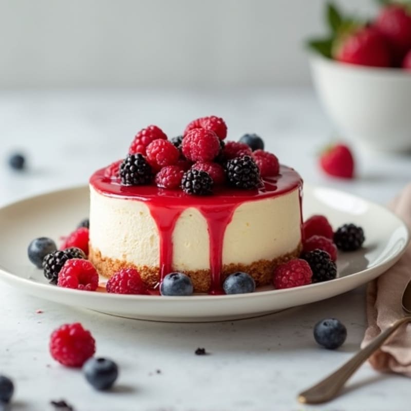 Creamy Protein Cheesecake with Mixed Berry Compote