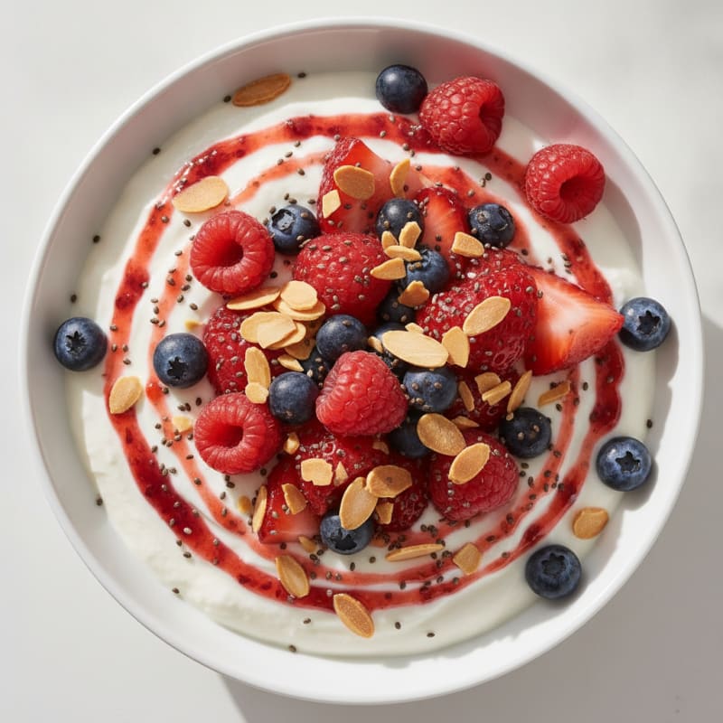 Greek Yogurt Protein Parfait with Mixed Berries and Almonds