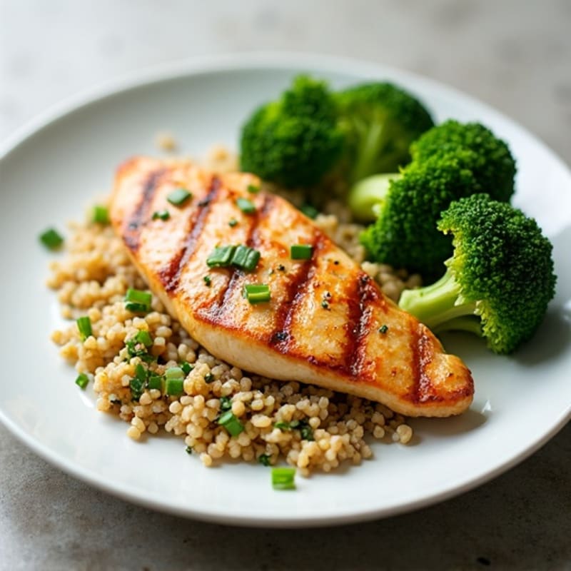 Grilled Chicken Breast with Quinoa and Steamed Broccoli