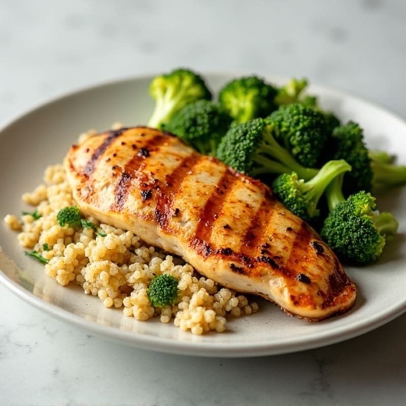 Grilled Chicken Breast with Quinoa and Roasted Broccoli