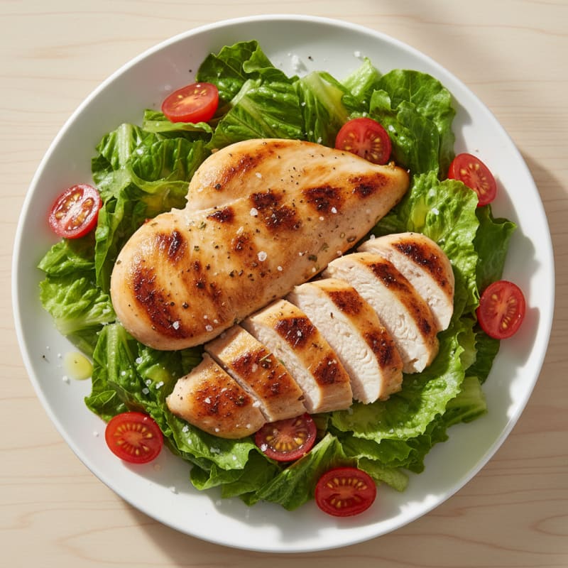 Grilled Chicken Breast with Crisp Romaine and Tomato Salad