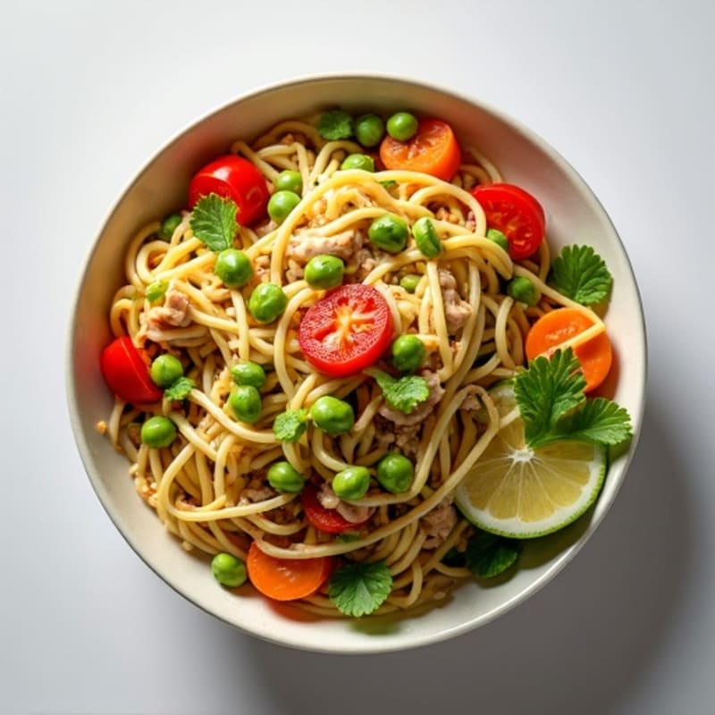 Garlic Ginger Ground Chicken Noodle Bowl with Tender Vegetables