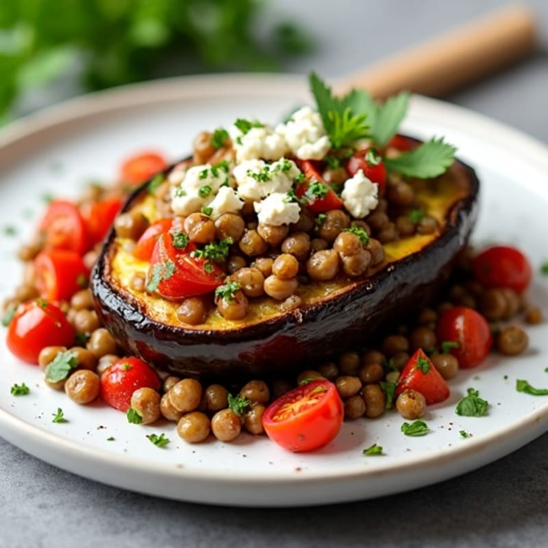 Roasted Eggplant Stuffed with Hearty Lentils and Fresh Herbs
