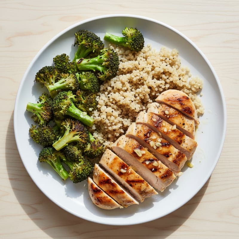 Grilled Chicken Breast with Roasted Broccoli and Quinoa