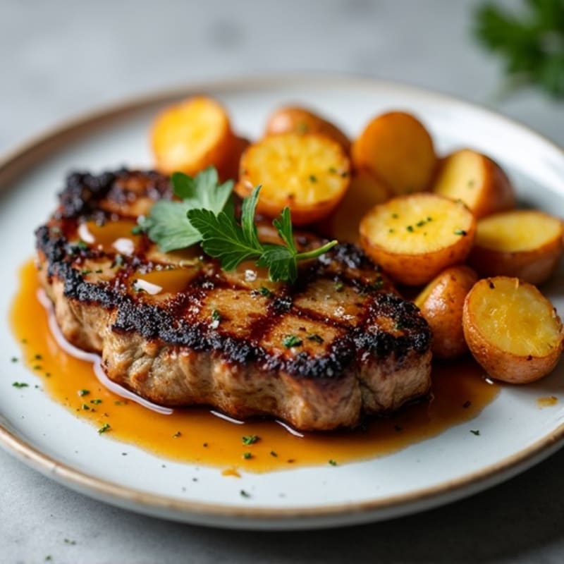 Pan-Seared Garlic Butter Steak with Crispy Roasted Potatoes