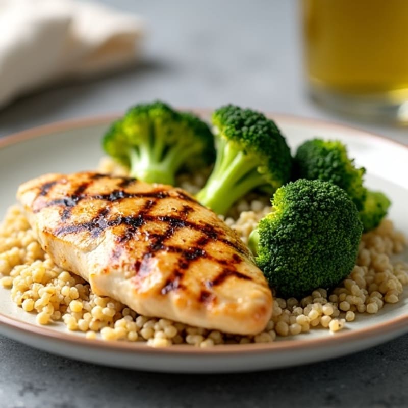 Grilled Chicken Breast with Roasted Broccoli and Quinoa