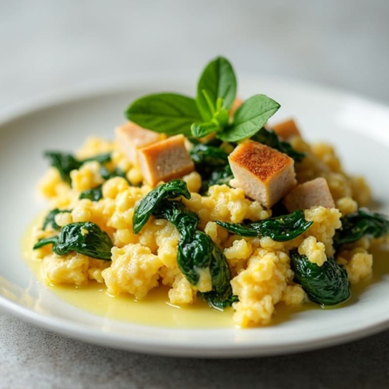 Egg White Spinach Scramble with Diced Turkey Breast