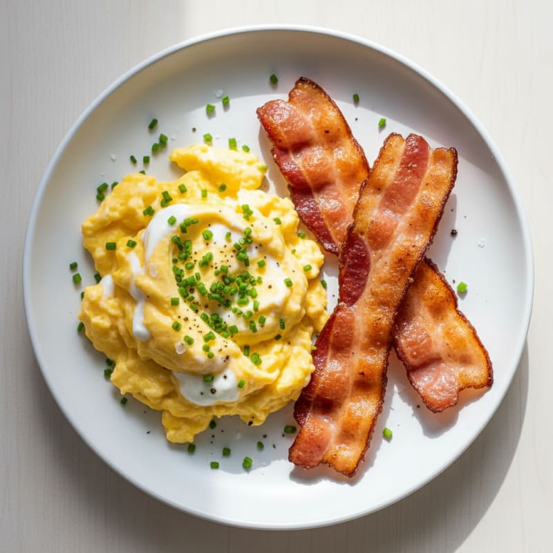 Creamy Scrambled Eggs with Crispy Bacon