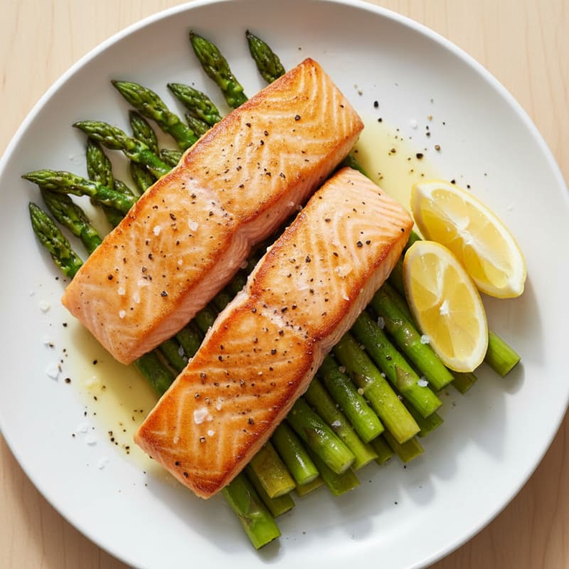 Golden Pan-Seared Salmon with Roasted Asparagus
