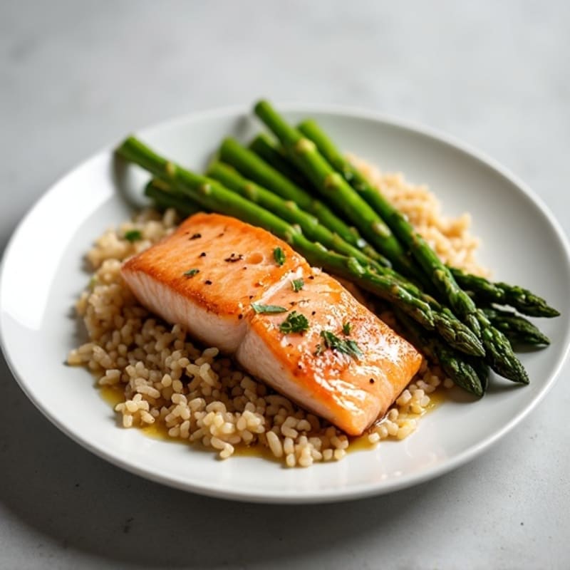 Seared Salmon with Steamed Asparagus and Brown Rice