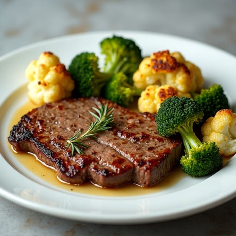 Seared Lean Beef with Roasted Broccoli and Cauliflower