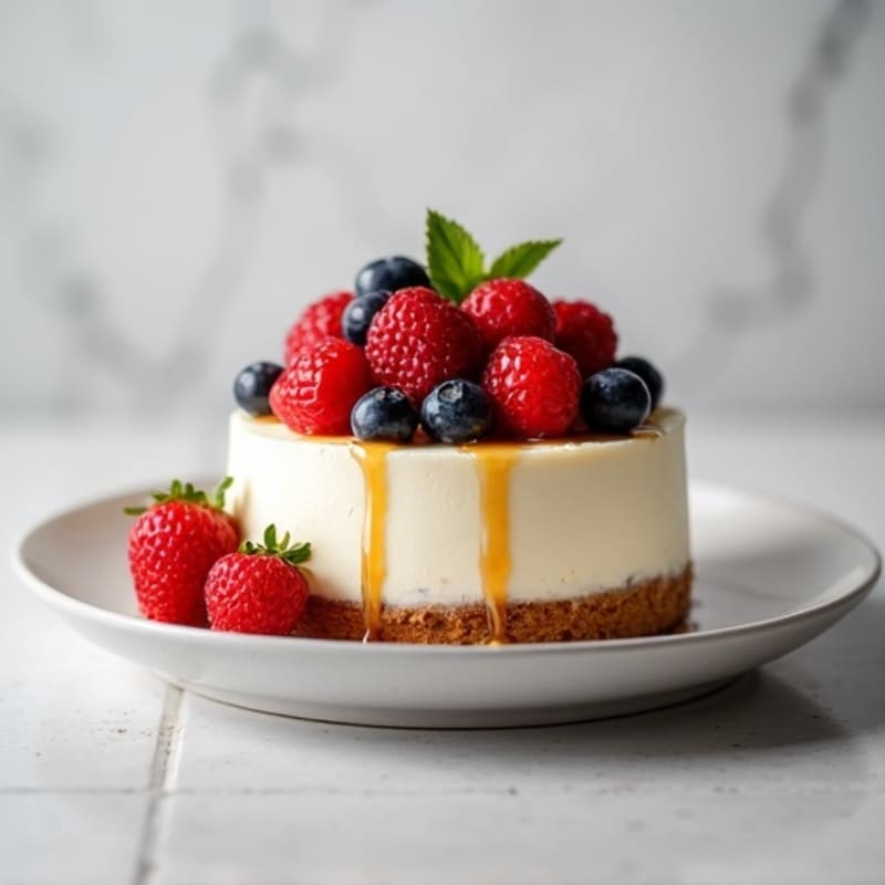 Greek Yogurt Protein Cheesecake with Mixed Berries