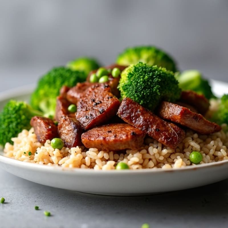 Crispy Garlic Beef with Tender Broccoli and Brown Rice