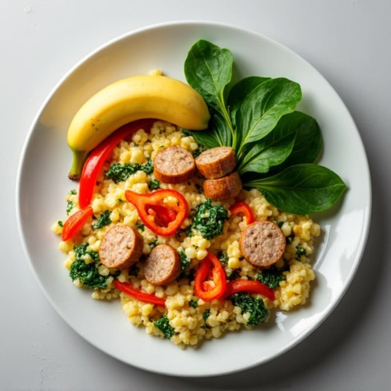 Egg White Spinach Scramble with Turkey Sausage
