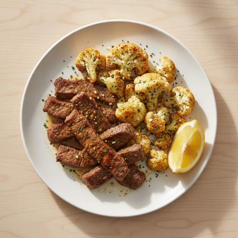 Seared Lean Beef Strips with Roasted Cauliflower