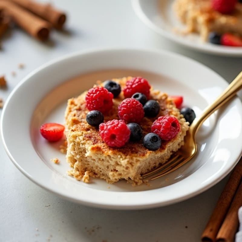 Cinnamon Swirl Protein Baked Oats with Fresh Berries