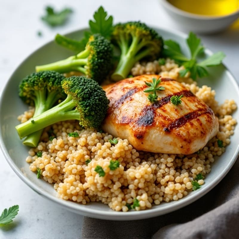 Grilled Chicken Breast with Quinoa and Roasted Broccoli