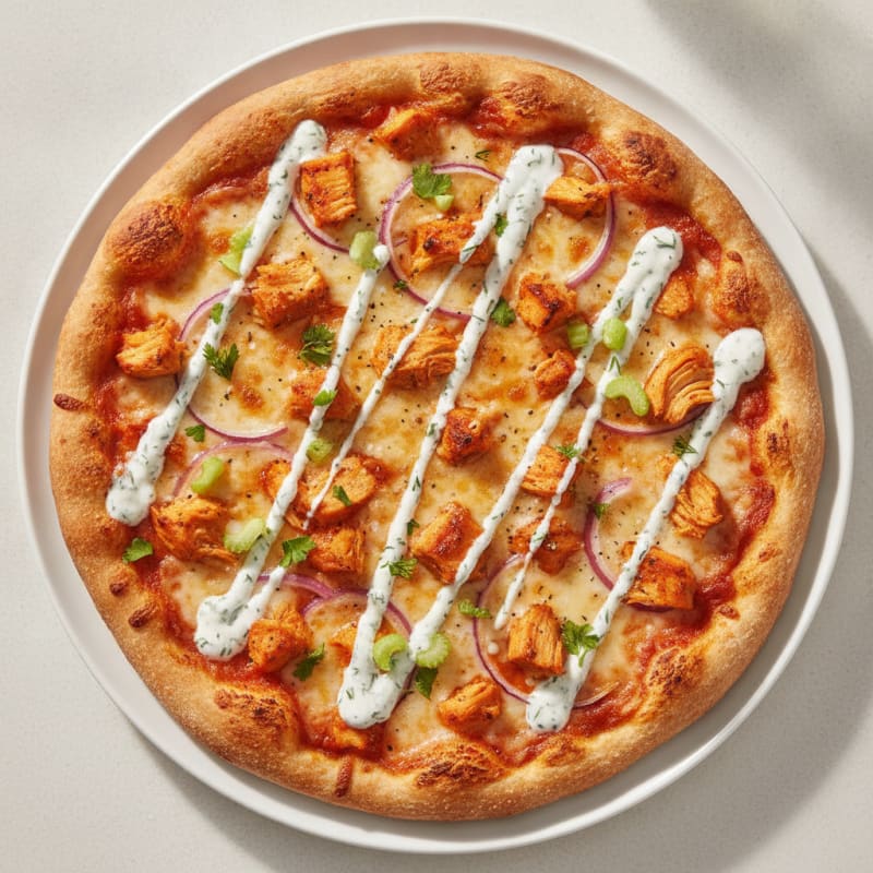 Buffalo Chicken Pizza with Ranch Drizzle