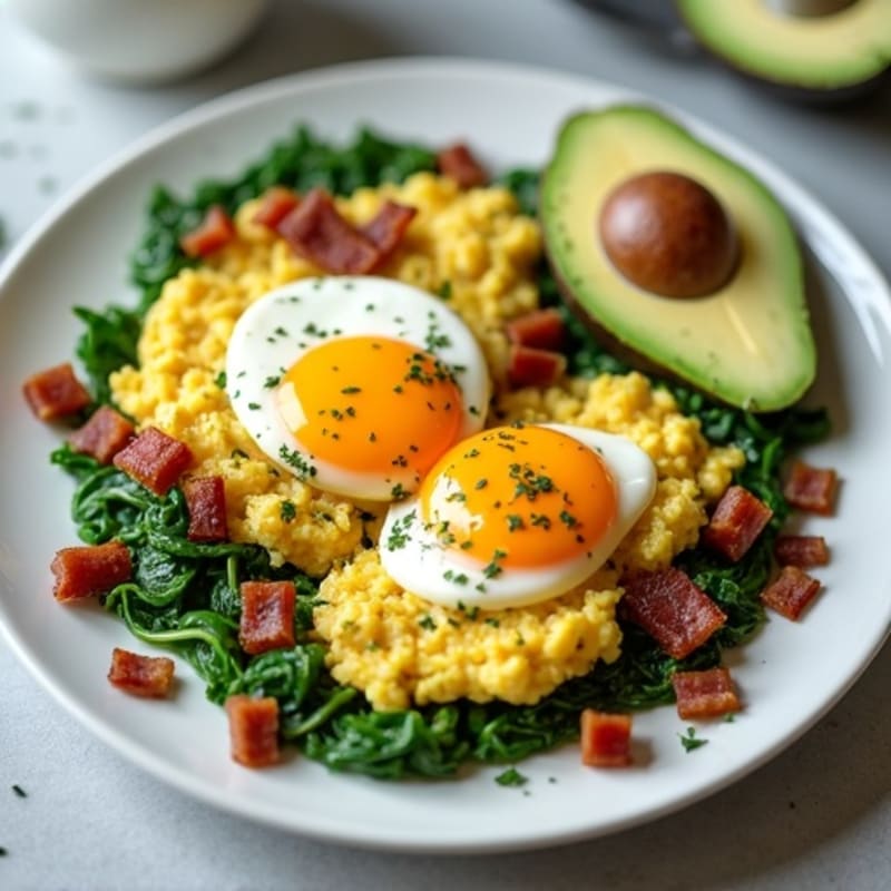 Cottage Cheese Egg Scramble with Spinach and Turkey Bacon