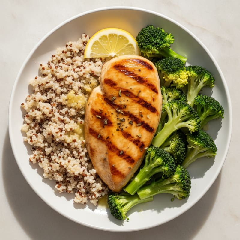 Grilled Chicken Breast with Quinoa and Steamed Broccoli