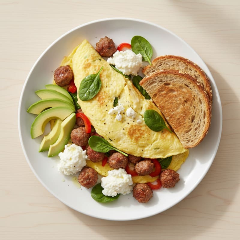 Egg White Omelette with Turkey Sausage and Cottage Cheese