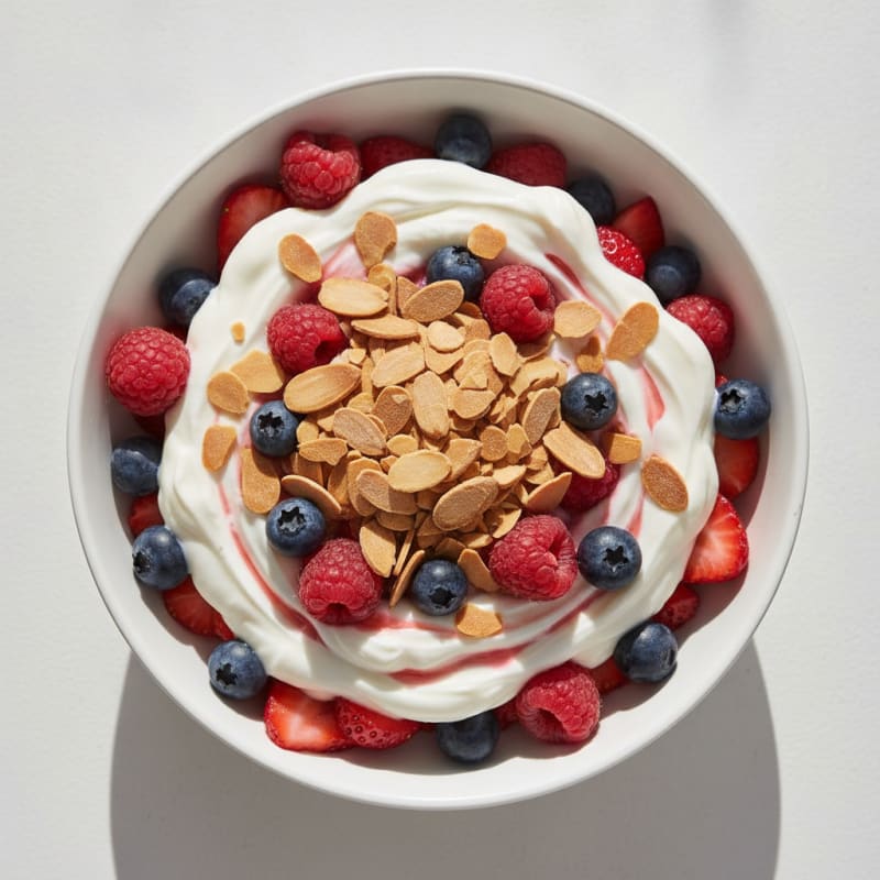 Greek Yogurt Protein Parfait with Mixed Berries and Almonds