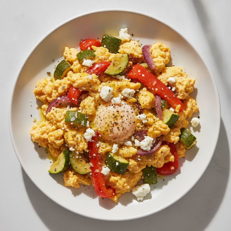 Hearty Scrambled Eggs with Roasted Vegetables