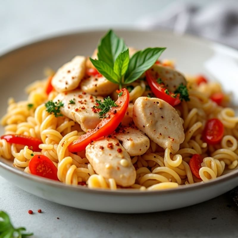 Spicy Chicken and Bell Pepper Pasta with Fresh Herbs