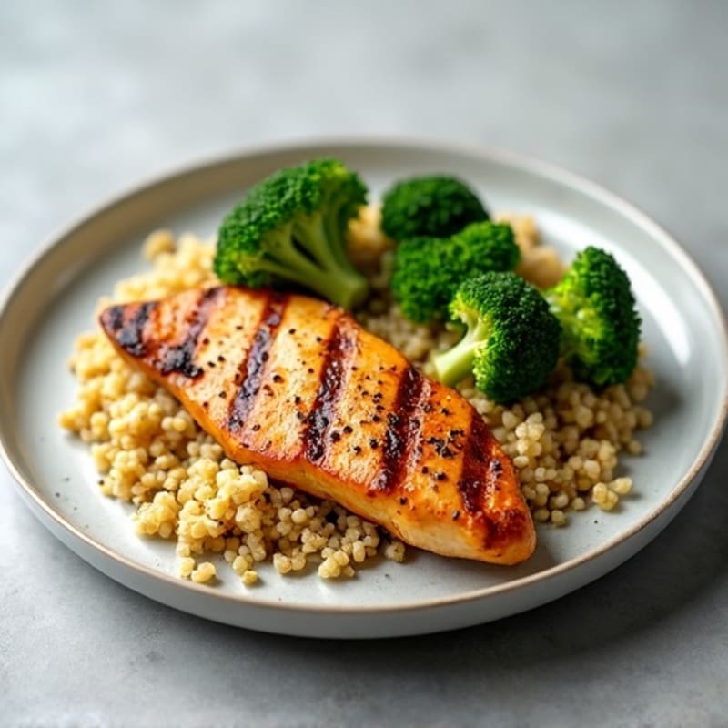 Grilled Chicken Breast with Quinoa and Roasted Broccoli