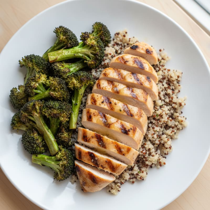 Grilled Chicken Breast with Quinoa and Roasted Broccoli