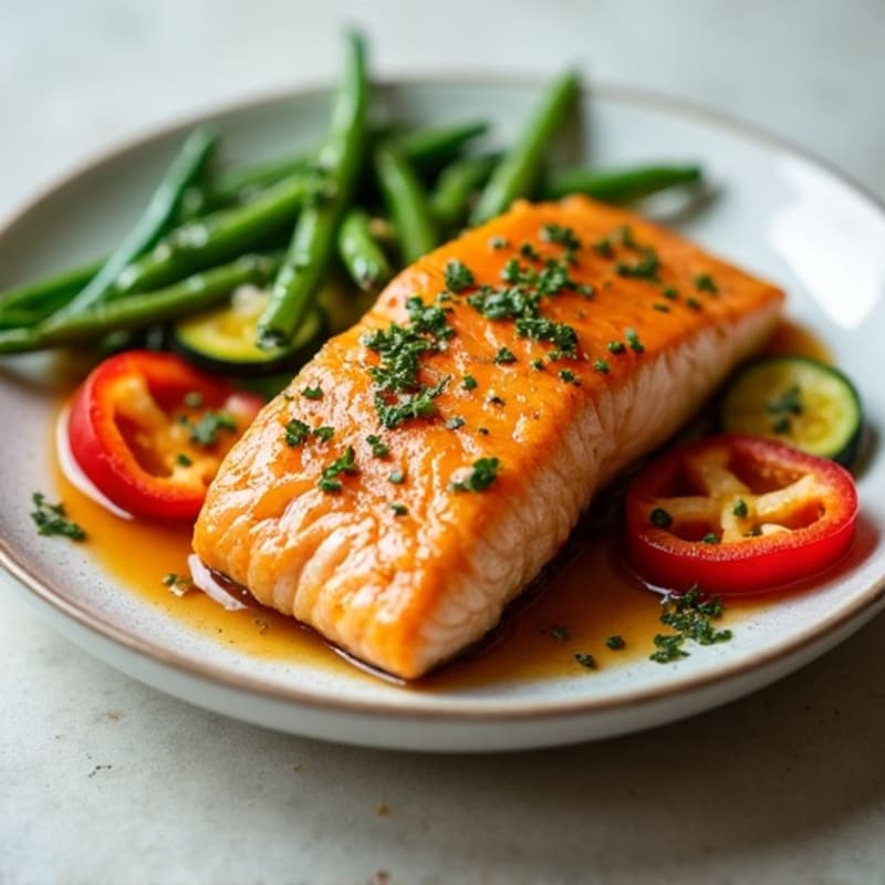 Turmeric-Ginger Glazed Salmon with Rainbow Vegetables