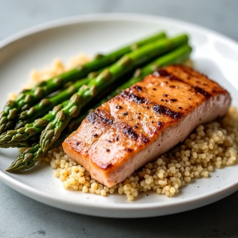 Seared Tuna Steak with Roasted Asparagus and Quinoa