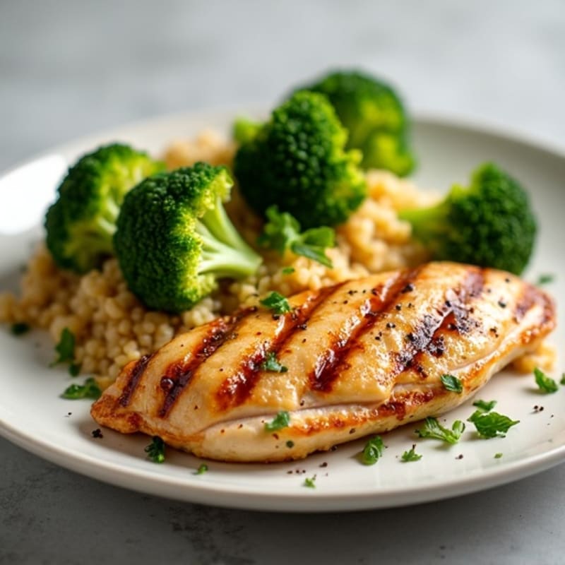 Grilled Chicken Breast with Quinoa and Roasted Broccoli