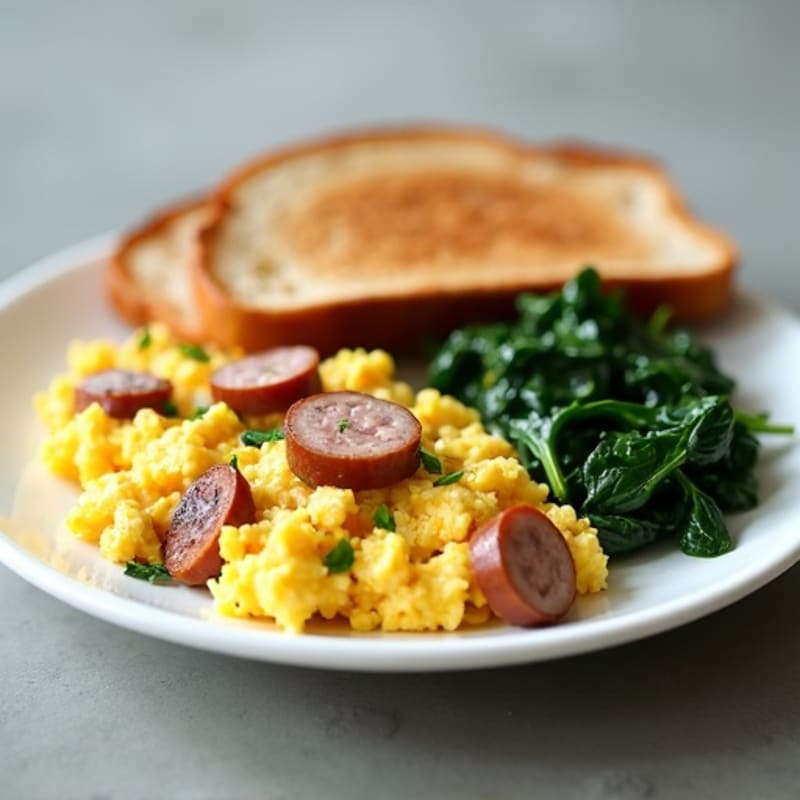 Egg White Scramble with Turkey Sausage and Sautéed Spinach