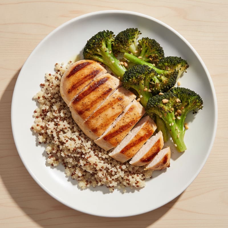 Grilled Chicken Breast with Quinoa and Roasted Broccoli