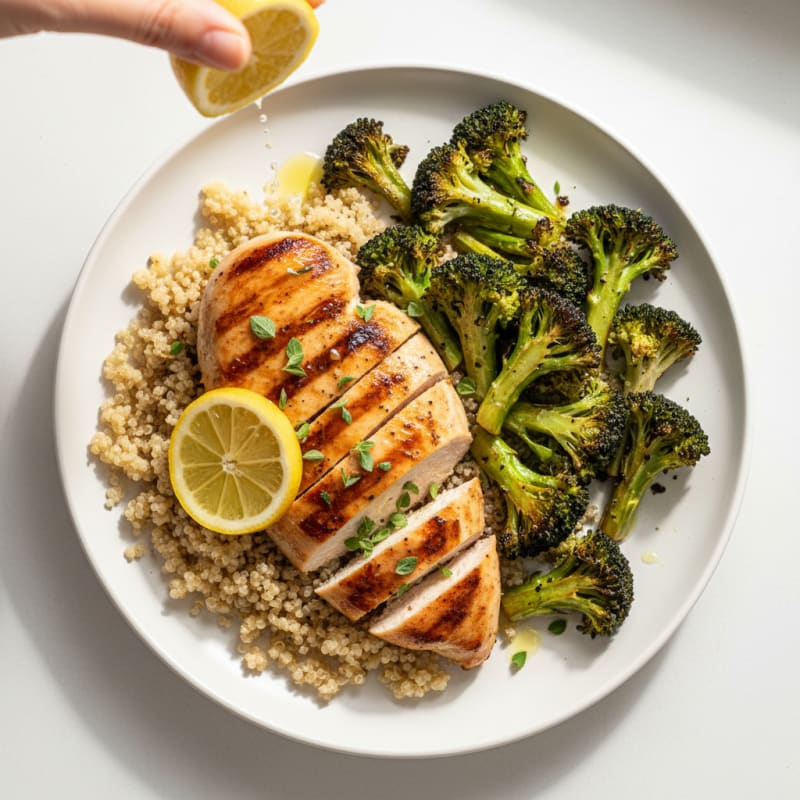 Grilled Chicken Breast with Quinoa and Roasted Broccoli