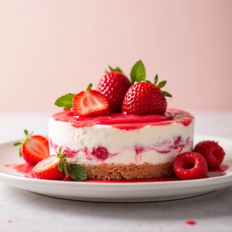 Protein-Packed Greek Yogurt Cheesecake with Fresh Strawberry Swirl