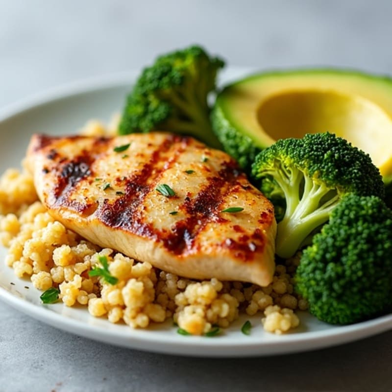 Grilled Chicken Breast with Quinoa and Roasted Broccoli