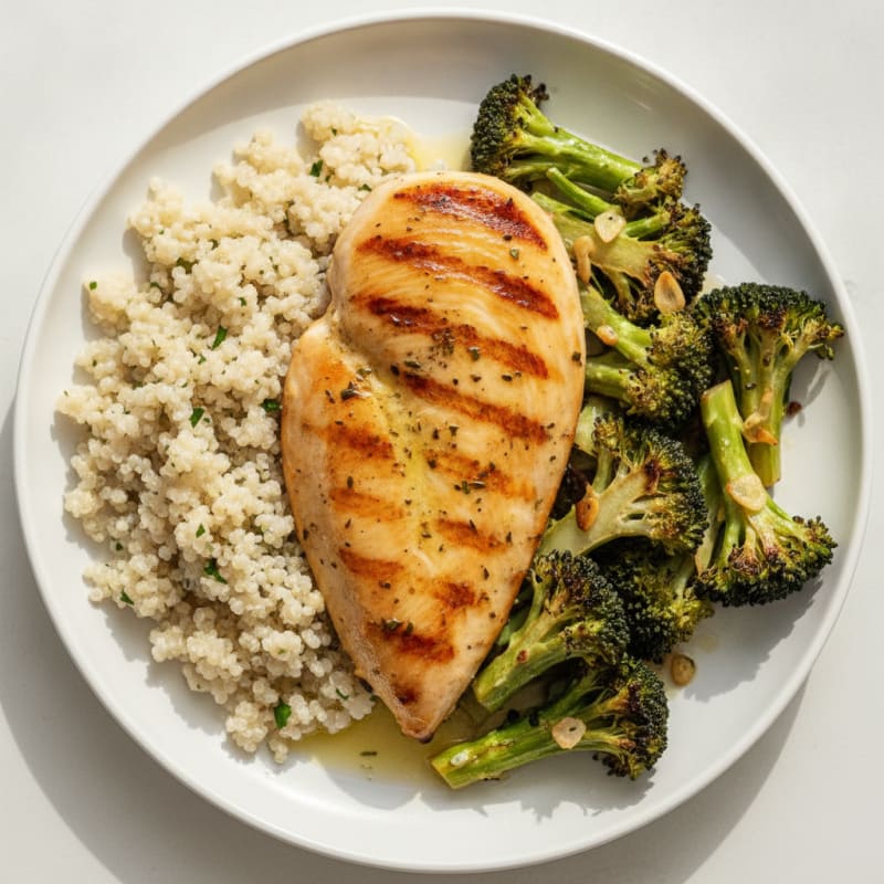 Grilled Chicken Breast with Quinoa and Roasted Broccoli