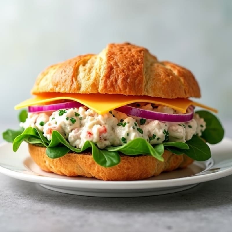 Tuna Salad Sandwich on Whole Wheat Croissant with Spinach