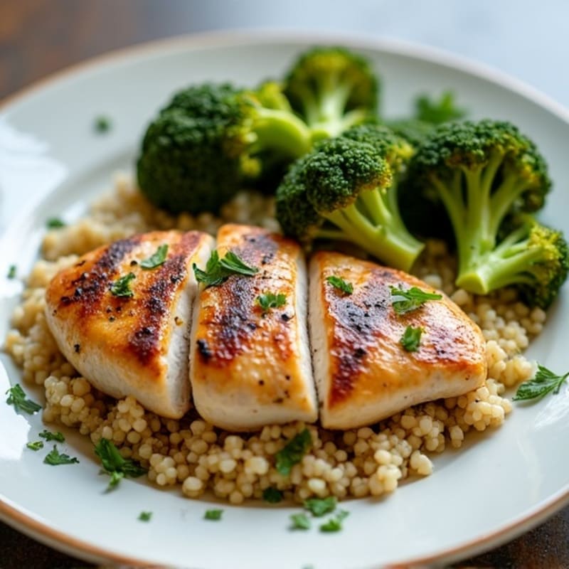Grilled Chicken Breast with Quinoa and Roasted Broccoli