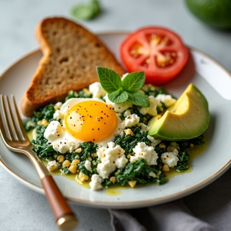 Egg White and Spinach Scramble with Cottage Cheese and Tomato