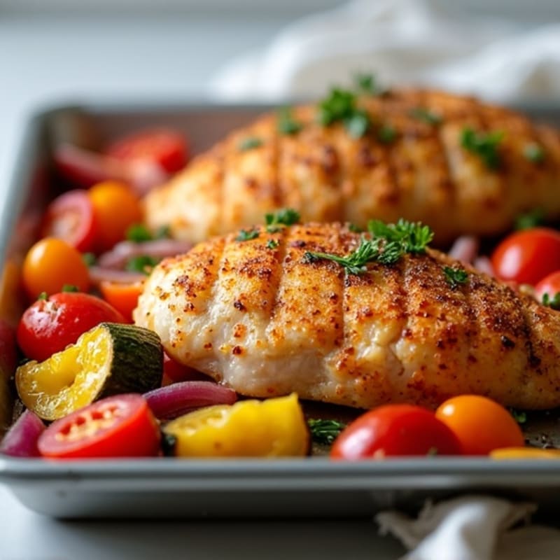 Crispy Sheet Pan Chicken with Rainbow Roasted Vegetables